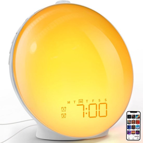 Inga® Wake Up light Uno Smart Lichtwekker met App - Radio - USB-oplader - Zonsopgangsimulatie - Slaaphulp - Nachtlampje - Ideaal voor kinderen en volwassenen van Inga