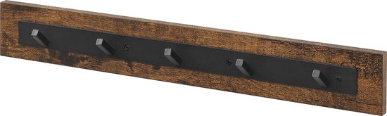 IN.HOMEXL Kapstok - Kapstokken met 5 Haken voor Kledinghangers - Industrieel - Vintage Bruin met Zwarte Haken - 67x4x4,5cm