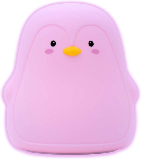 Intirilife nachtlampje voor kinderen met 7 kleuren - Roze pinguïn - 11,5 x 11 x 13 cm - Schattige nachtlamp decoratie gemaakt van siliconen Oplaadbaar met kabel Nachtlampje cadeau van Intirilife
