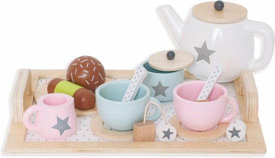 Jabadabado speelgoed Houten speelset theeservies 17-delig Multi colour van JaBaDaBaDo