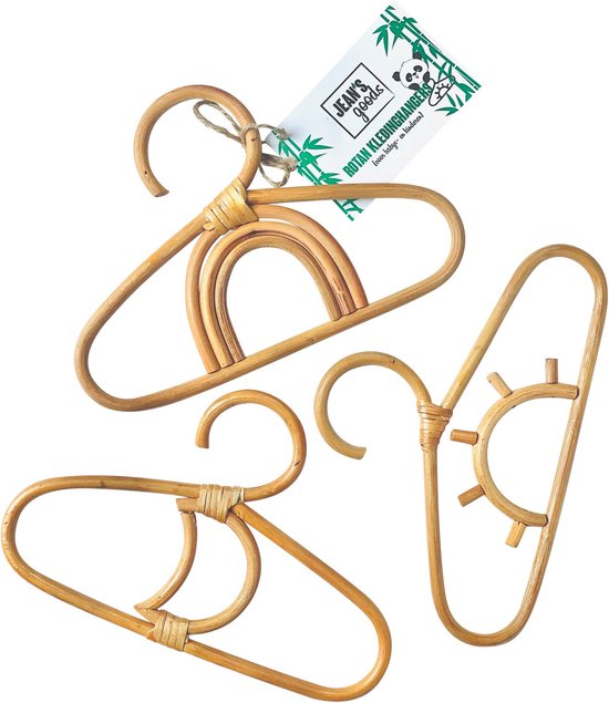 Jean's goods rotan kinderkledinghangers set - 3 stuks - kleerhangers - duurzaam - rattan - baby hangers - baby kledinghangers - kinder kledinghanger - baby kleding hangers - bamboe - babykameraccessoires - baby cadeau - kraamcadeau