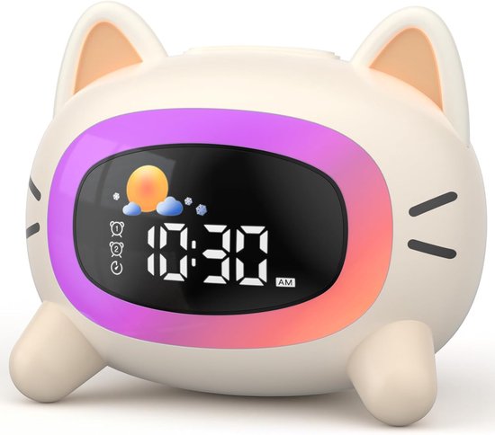 JeiibrZui Konijn Kinderwecker Licht - Slaaptrainer Met Geluidsmachine - Oplaadbaar Nachtlampje Voor Jongens En Meisjes - 6 Melodieën En 7 Slaapgeluiden - Kleurrijk LED Display
