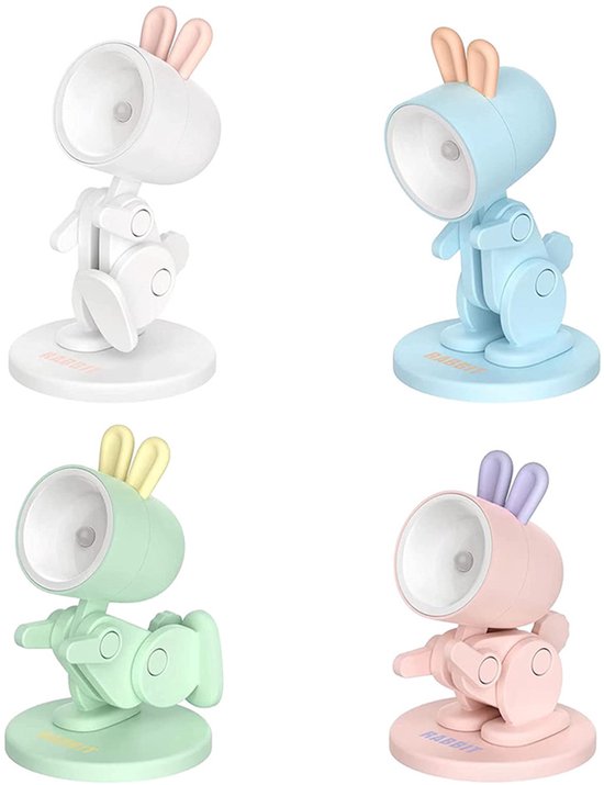 JeiibrZui Schattig Nachtlampje - Creatieve Decoratie - Magnetische Tafellamp / Verstelbare Hoek - 4 Stuks - Voor Kinderkamer + Babykamer Wit Roze Groen Blauw van Merkloos