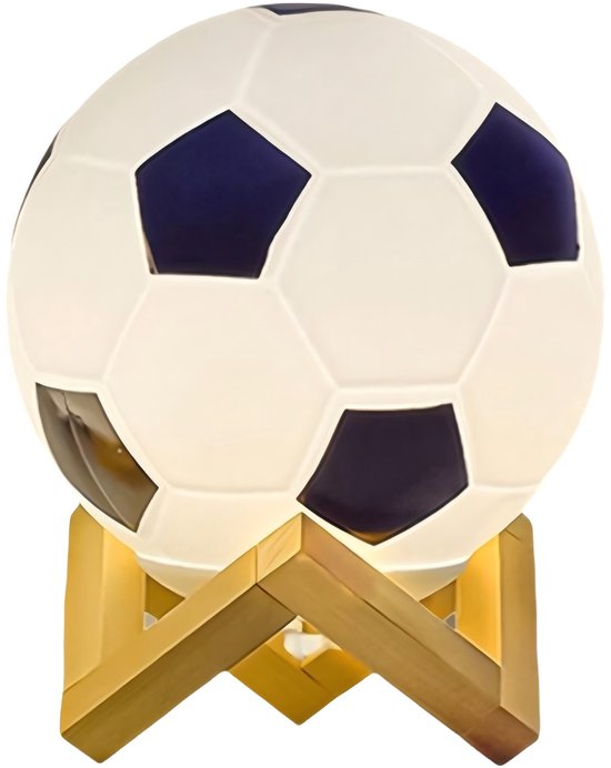 JeiibrZui Soccer Lamp - Night Light - Houten Voet Met Warm Lichten En Instelbare Helderheid - 1 Stuk - Voor Slaapkamer En Kinderkamer Zwart-Wit van JeiibrZui