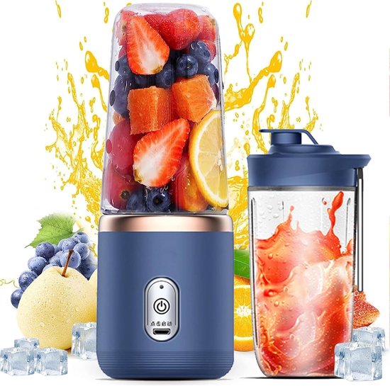 JeiibrZui USB-oplaadbare Blender - Draagbare Smoothieblender - 6 Roestvrijstalen Messen 21.000 tpm - 400 ml - Blauw van JeiibrZui
