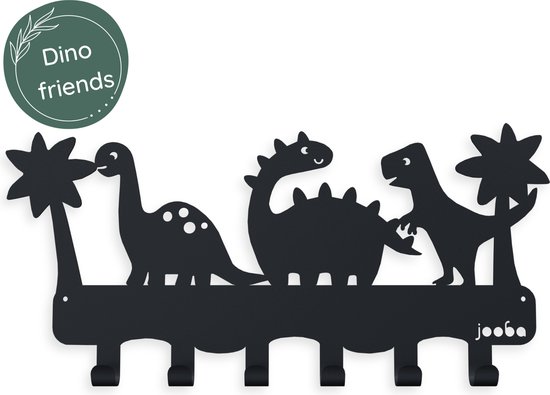 Jooba Kinderkapstok - Kinderkamer - 6 Haken - Dino - Kapstok hangend - Dierenkoppen - Zwart - Wandkapstok - Met bevestigingsmateriaal van Jooba