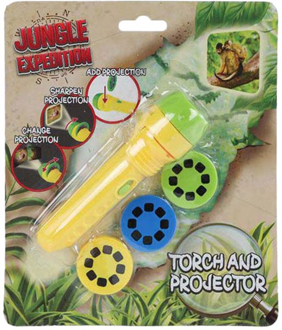 Jungle expedition zaklamp projector met 24 afbeeldingen - speelgoed projector 11cm. van Merkloos