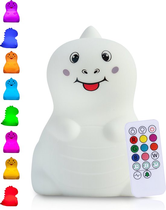 Kadoing® Dino Nachtlamp (Groot) - met Tikfunctie en Afstandsbediening - Oplaadbaar - Baby Lamp - Dinosaurus Cadeau - Nachtlampje Kinderen - Premium Kinderlamp - Speelgoed Cadeau van Kadoing