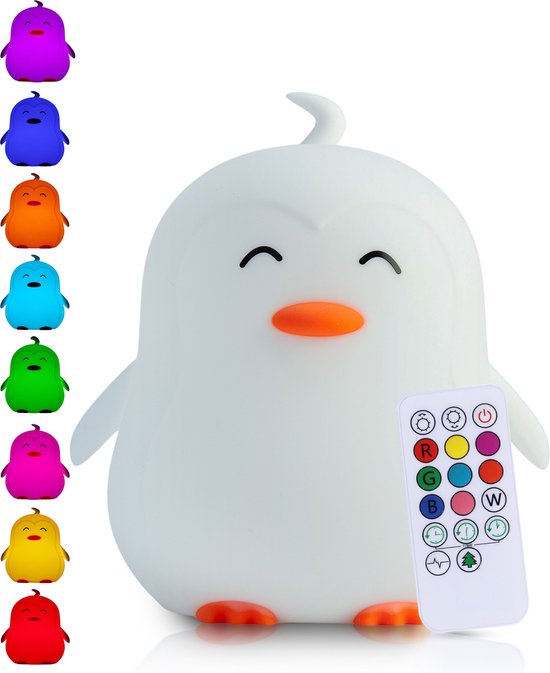 Kadoing® Pinguïn Nachtlamp (Extra Groot) - met Tikfunctie en Afstandsbediening - Oplaadbaar - LED Lamp - Baby - Babyshower - Kraamcadeau - Babykamer - Verjaardag Kinderen - Kinderspeelgoed - Speelgoed Cadeau - Kinderlamp van Kadoing