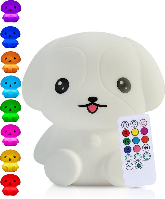 Kadoing® Puppy Nachtlamp (Groot) - met Tikfunctie en Afstandsbediening - Oplaadbaar - LED Lamp - Babyshower - Baby Hond - Babykamer - Nachtlampje Kinderen - Kinderkamer - Kinderspeelgoed - Speelgoed Cadeau - Kinderlamp van Kadoing