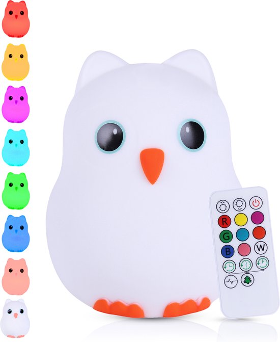 Kadoing® Uil Nachtlamp (Groot) - met Tikfunctie en Afstandsbediening - Oplaadbaar - Baby LED Lamp - Speelgoed Cadeau voor Kinderen - Premium Kinderlamp van Kadoing