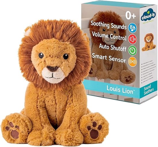 Kalmerende Geluidsmachine - Muziekknuffel Baby - Helpt bij Slapen - Met Slimme Sensor - 27 cm Hoog - Leeuw