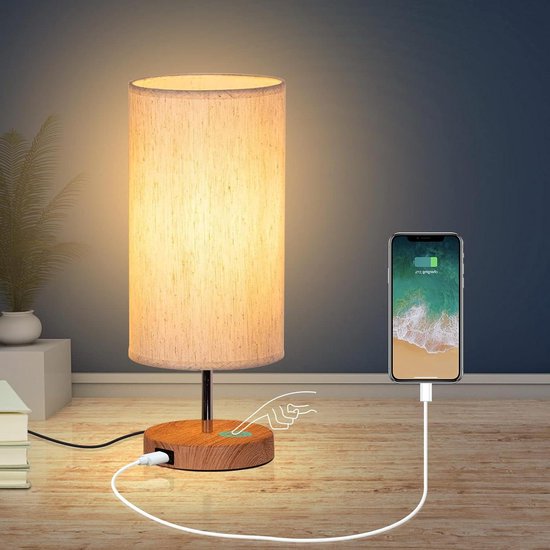 Kamerlamp - Bedlamp - Touch Control Tafellampen Met USB-Oplaadpoorten - Inclusief 3 Kleurveranderende E27-Lampen - Dimbare Bedlampjes Voor Slaapkamer - Woonkamer - Kantoor