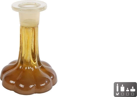 Kandelaar glas decoratie bruin-crme 9x9x10cm sfeervol kinderkamer. van Merkloos