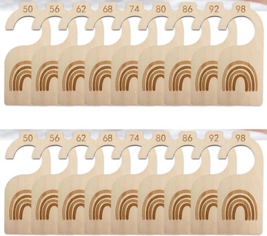 Kastverdeler - 18 Stuks - Kledinghangers - Hout - Maathangers Baby - Kastverdelers voor Babykleding - Maat hangers - Kastverdeler - Maatverdelers voor kleding - Voor Baby Kleding - Maatverdelers Maat 50 t/m 98 - 18*8*0.3cm - Houtkleur