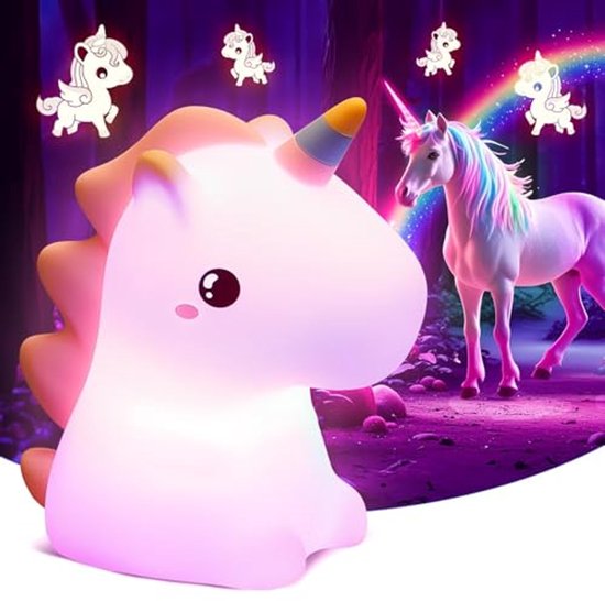 Kawaii Eenhoorn Nachtlampje voor Meisjes - 16 Kleuren en 2 Lichtsterktes - USB Oplaadbaar Speelgoed van Merkloos