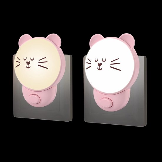 Kawaii Kat Nachtlampje - 2 Stuks LED Nachtverlichting voor Kids Slaapkamer en Baby Essentials van Merkloos