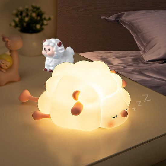 Kawaii Nachtlamp voor Kinderen, LED Schapen Bedlampje met 3 Lichtniveaus, Siliconen Nachtlamp met Touch Control voor Kinderkamer, Slaaplamp, Babykamer, Decoratie van Kawaii