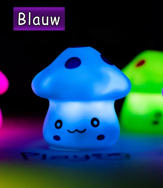 Kawaii - Schattig Paddenstoel Nachtlampje - Blauw (RGB) van Kawaii