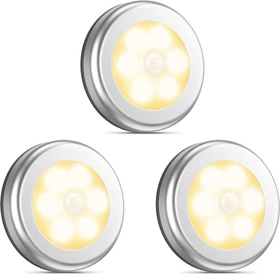 KCVV Led-Nachtlampje 3 stuks- met bewegingsmelder-Nachtlampje Babykamer- Nachtlamp op Batterij -Draadloos Sensor - Kinderen & Baby -zilver warm licht van KCVV