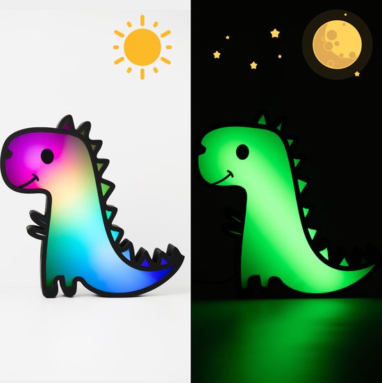 KiddieAlarm Dino Nachtlampje & Slaaptrainer - Kinderwekker - Slaapwekker - Peuterwekker - Baby - Peuter - Tiener - Dag- en nachtritme - Geen lawaai | Stil van KiddieAlarm
