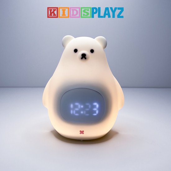 KidsPlayz Beertje Slaaptrainer - Wekker - Nachtlampje - Kinderwekker - Wit en Multicolor - Oplaadbaar - Alarm Clock - Eco Modus van KidsPlayz
