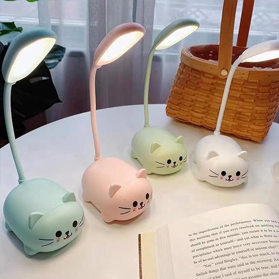 Kinder Bureaulamp Led Kat Nachtlampje USB oplaadbare nachtlampje Student bureaulamp Bedlampje slaapkamer Wit