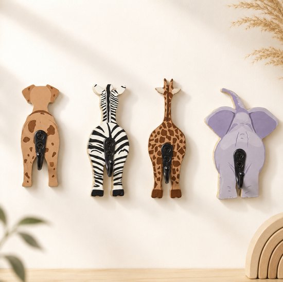 kinder kapstok haakjes-kinderkapstok-ophanghaakjes-handdoekhaakjes-hout-dieren-kinderkamer van Qirex