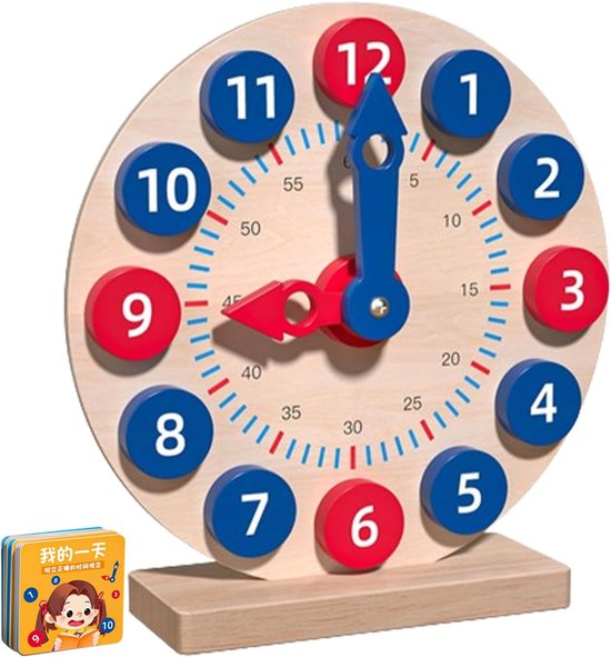 Kinder Leerhorloge - Tijd Trainer - Tijd Leren Lezen - Veilige Materialen - 21 cm - Multicolor