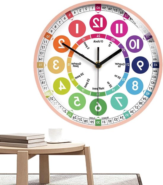 Kinder Leerklok - Tijd Leren - Kind Ontwikkeling - Stil Werking - 25 cm - Roze