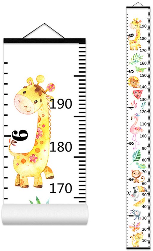 Kinder Lengtemeet - Dierentuin Groeimeter voor aan de Muur - Decoratieve Groeichart voor Baby's en Kinderen - Voor Ouders - Groeimeter - Dierentuin Print - 20 x 100 cm - 1 Stuk