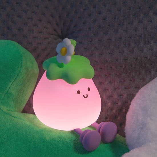 Kinder Nachtlampje | Aubergine | Timer | Veilig voor Kinderen | Nachtlampje Baby | Zacht Siliconen | Dimbaar | Telefoonhouder | Draadloos | Babykamer Verlichting | USB Oplaadbaar | LED | Slaaphulp | Duurzaam | Bedlampje | Kindvriendelijk | Fruit van Flow Amsterdam