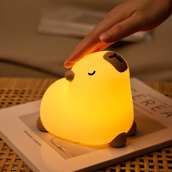 Kinder Nachtlampje Capybara - Nachtlampje Baby - Met aanraaksensor - Veilig voor kinderen - USB Oplaadbaar - Dimbaar - LED - Siliconen - Oplaadbaar nachtlampje - Draadloos - Timer 30 minuten