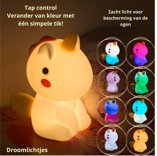 Kinder Nachtlampje | Eenhoorn | Veilig voor Kinderen | Nachtlampje Baby | Zacht Siliconen | Dimbaar | Draadloos | Babykamer Verlichting | RGB Kleuren | USB Oplaadbaar | LED | Slaaphulp Kinderen | Duurzaam | Bedlampje | Kindvriendelijk | Dier | Kinder