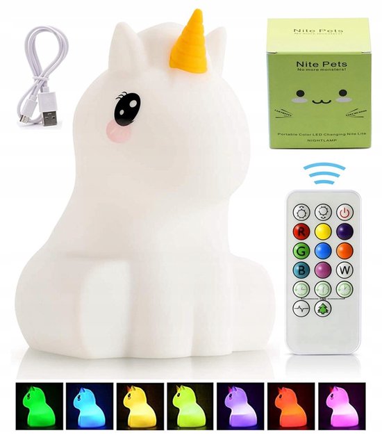 Kinder Nachtlampje Eenhoorn - Zenwire - veilig voor kinderen - Touchbediening - 8 kleuren - Tijdfunctie - Wake-up Light - Kinder nachtlampje - Slaapkamer - Nachtlampje kinderen - Met aanraaksensor - Nachtlampje Baby - Unicorn van Zenwire