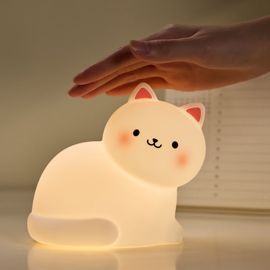 Kinder Nachtlampje Kat - Nachtlampje Baby - Met aanraaksensor - Veilig voor kinderen - USB Oplaadbaar - Dimbaar - LED - Siliconen - 7 kleuren - Oplaadbaar nachtlampje - Draadloos - Timer 30 minuten