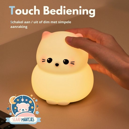 Kinder Nachtlampje Kitten - Nachtlampje Baby - Met aanraaksensor- Veilig voor kinderen - USB Oplaadbaar - Dimbaar - LED - Slaap Maatjes van Merkloos