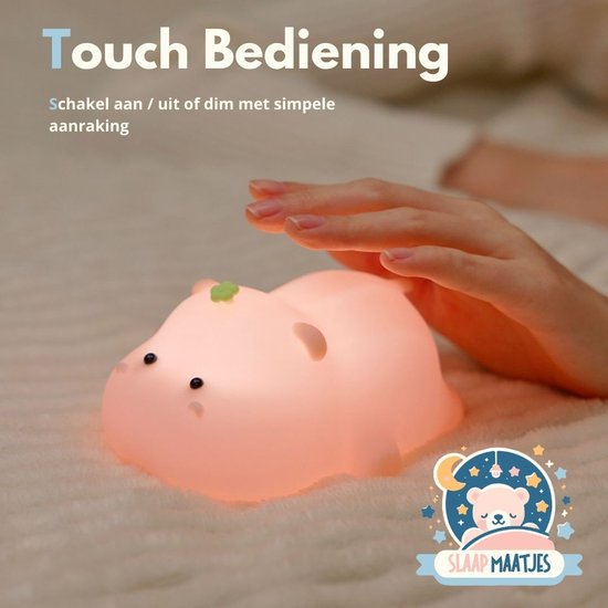 Kinder Nachtlampje Nijlpaard - Nachtlampje Baby - Met aanraaksensor- Veilig voor kinderen - USB Oplaadbaar - Dimbaar - LED - Slaap Maatjes van Slaap Maatjes