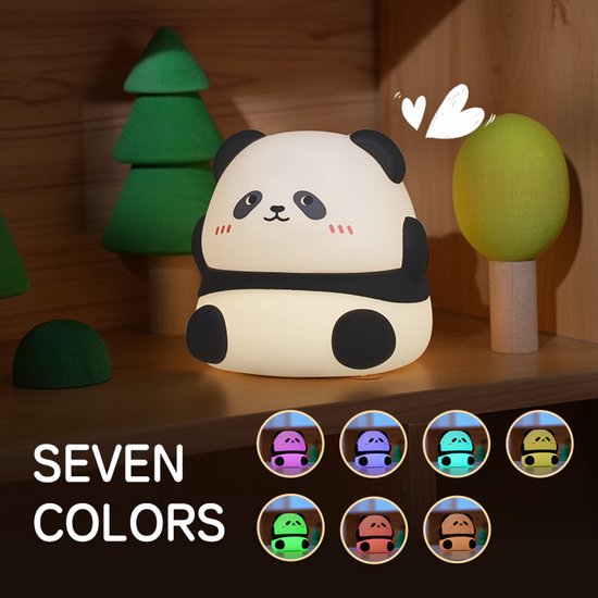 Kinder Nachtlampje | Panda | Timer | Veilig voor Kinderen | Nachtlampje Baby | Zacht Siliconen | Dimbaar | Draadloos | Babykamer Verlichting | RGB Kleuren | USB Oplaadbaar | LED | Slaaphulp Kinderen | Bedlampje | Kindvriendelijk | Dier | Duurzaam