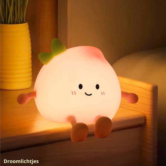 Kinder Nachtlampje | Perzik | Veilig voor Kinderen | Nachtlampje Baby | Zacht Siliconen | Dimbaar | Telefoonhouder | Draadloos | Babykamer Verlichting | RGB Kleuren | USB Oplaadbaar | LED | Slaaphulp | Duurzaam | Bedlampje | Kindvriendelijk | Fruit van Dooky
