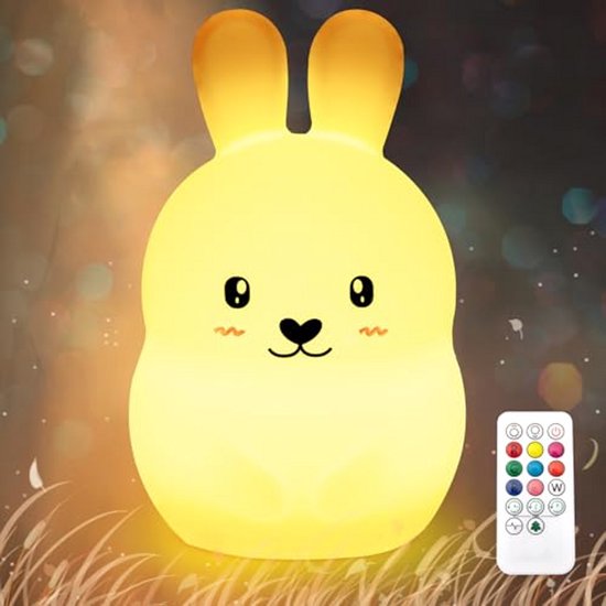 Kinder Nachtlampje - Schattige Haasje LED Tafellamp met 7 Kleuren - USB Oplaadbare Sfeer verlichting voor Baby's en Peuters