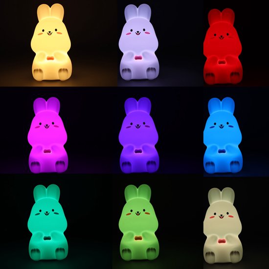 Kinder nachtlampje | Timer | veilig voor kinderen | USB oplaadbaar | LED | Konijn| RGB kleuren| Dimbaar | Babykamer verlichting - Grote Versie van LUVION