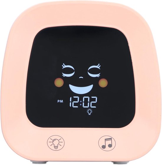 Kinder Wekker - Digitale Klok Nachtlampje - Slaaptraining Kinderen - Zacht Nachtlampje - 12 x 10 cm - Roze