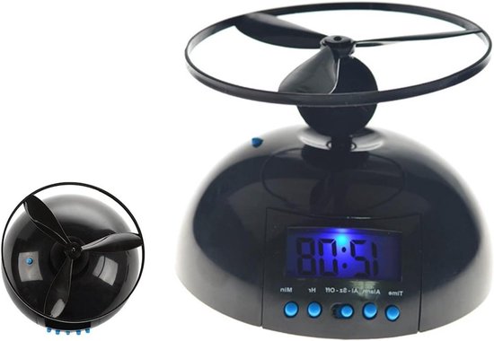 Kinder Wekker - Helikopter Klok - Kindertrainer Wakker Worden - Vliegende Propeller - 14x6 cm - Zwart