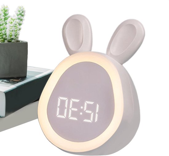Kinder Wekker - Kinderalarm Klok - Kinderen Leren - Met Nachtlampje - 8.8x7.4x11.2cm - Wit