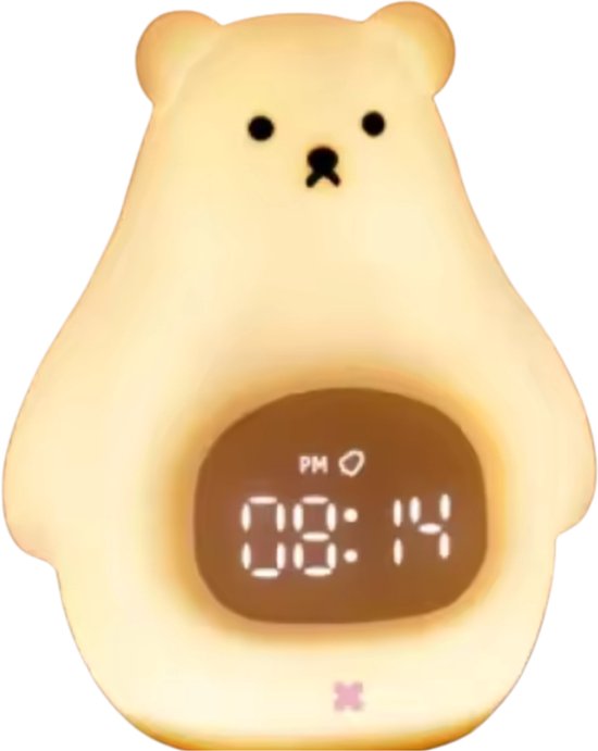 Kinder Wekker met Nachtlamp - Oplaadbare LED Beer Lamp - Digitale Alarmklok met Snooze Functie - Dimbaar Nachtlampje voor Babykamer & Kinderkamer