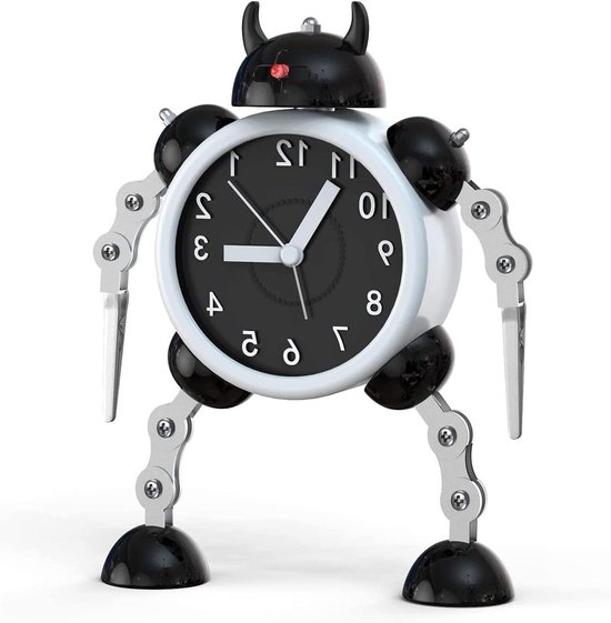 Kinder Wekker - Robot Klok - Wakker Worden - Stil Zonder Tikkend - Analoog Display - Zwart