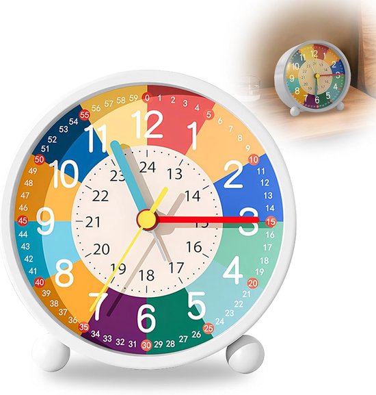 Kinderalarmklok Analoge Wekker Zonder Tikken met Nachtlampje Leerwekker