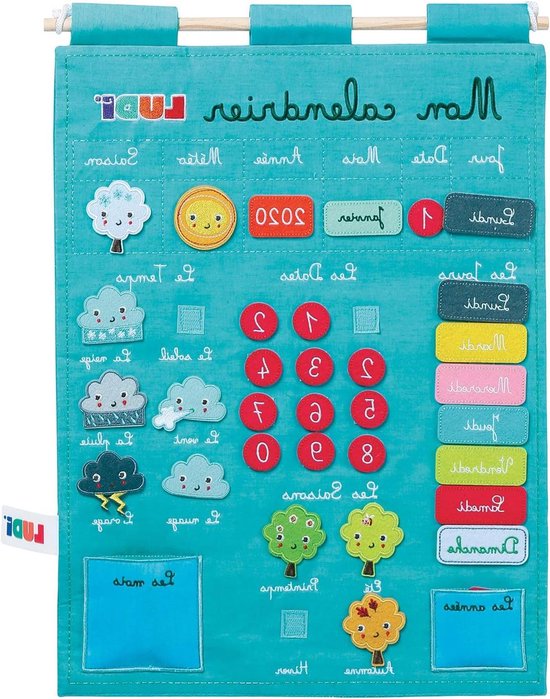 Kindercadeaux Kalender - Leerkalender Peuters - Tijd Leren - 45 Verwijderbare Elementen - 40 x 53 cm - Blauw