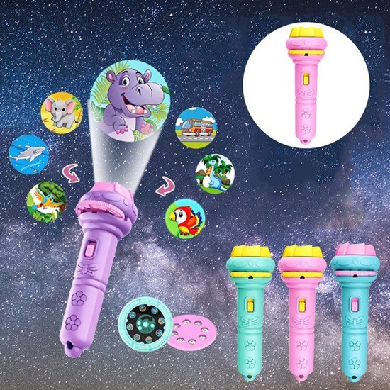Kinderen Projector Zaklamp met 10 Dia’s - Educatief Speelgoed, Nachtlampje, Mini Beamer voor Peuters, Interactief Cadeau, Multifunctioneel Lichtspeelgoed - Roze van Merkloos